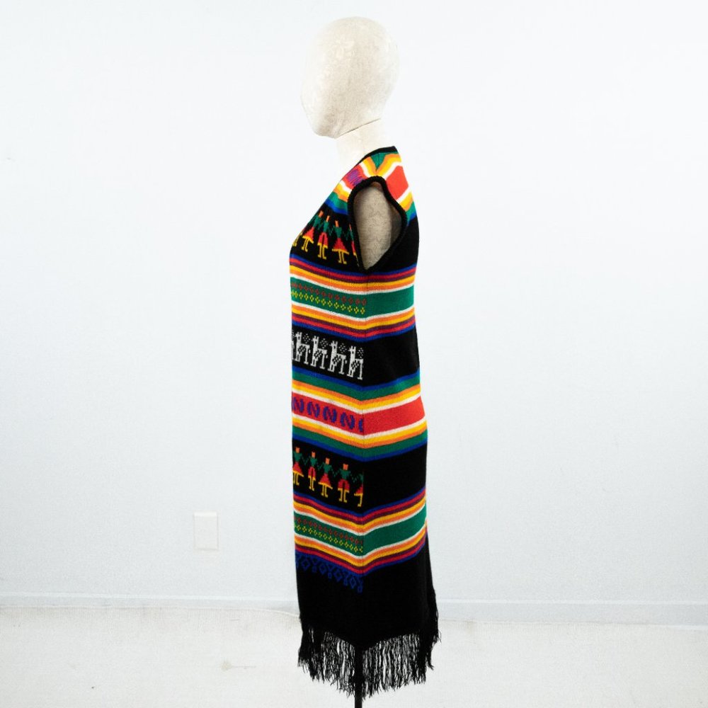 Vintage 70s S Spanish Style Rainbow Sweater Duster - Picture 4 of 9